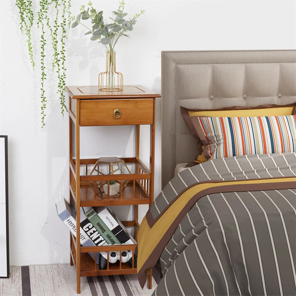 P&P Bamboo Bedside Table Nightstand Smooth Storage Side End Table with Drawers view 2