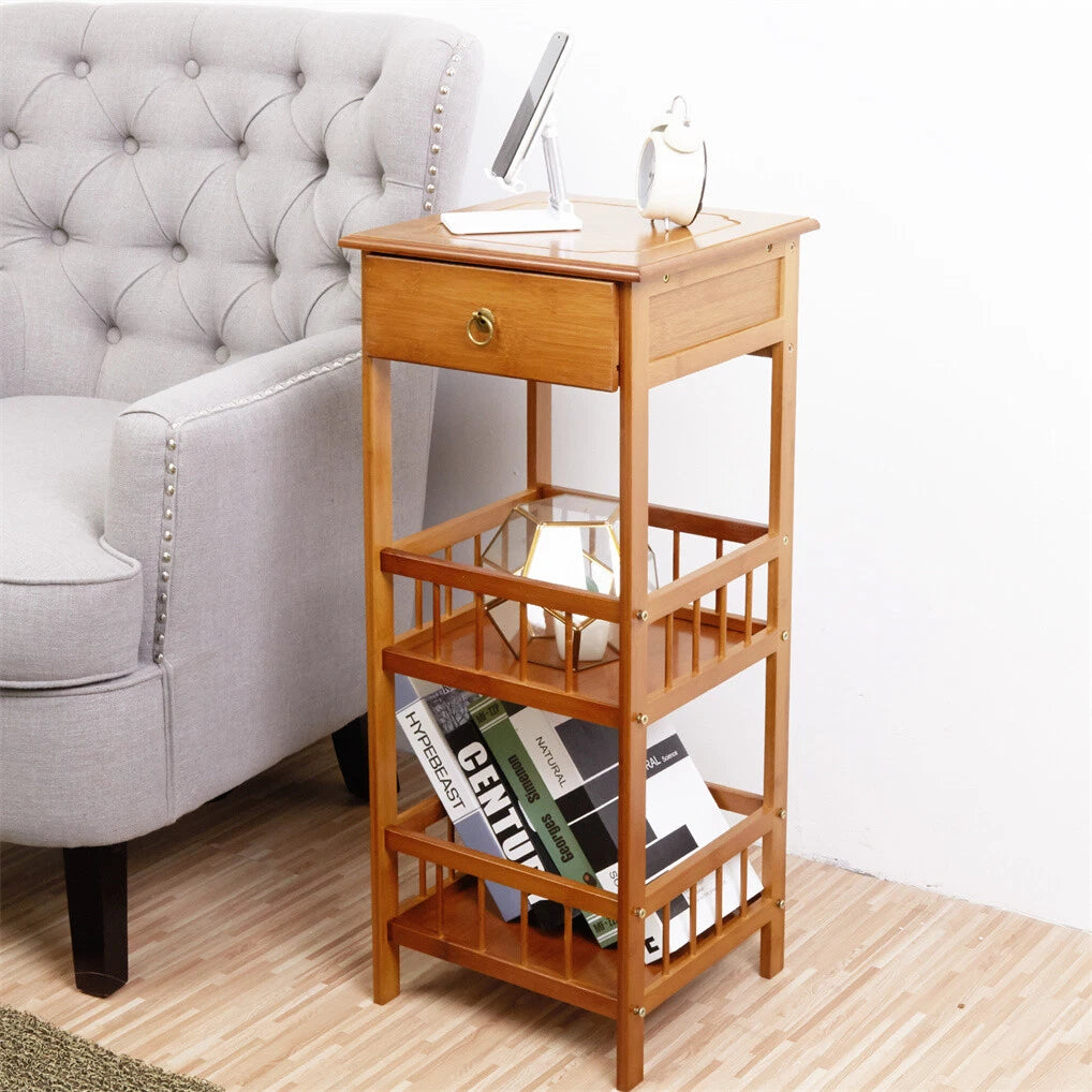 P&P Bamboo Bedside Table Nightstand Smooth Storage Side End Table with Drawers view 3
