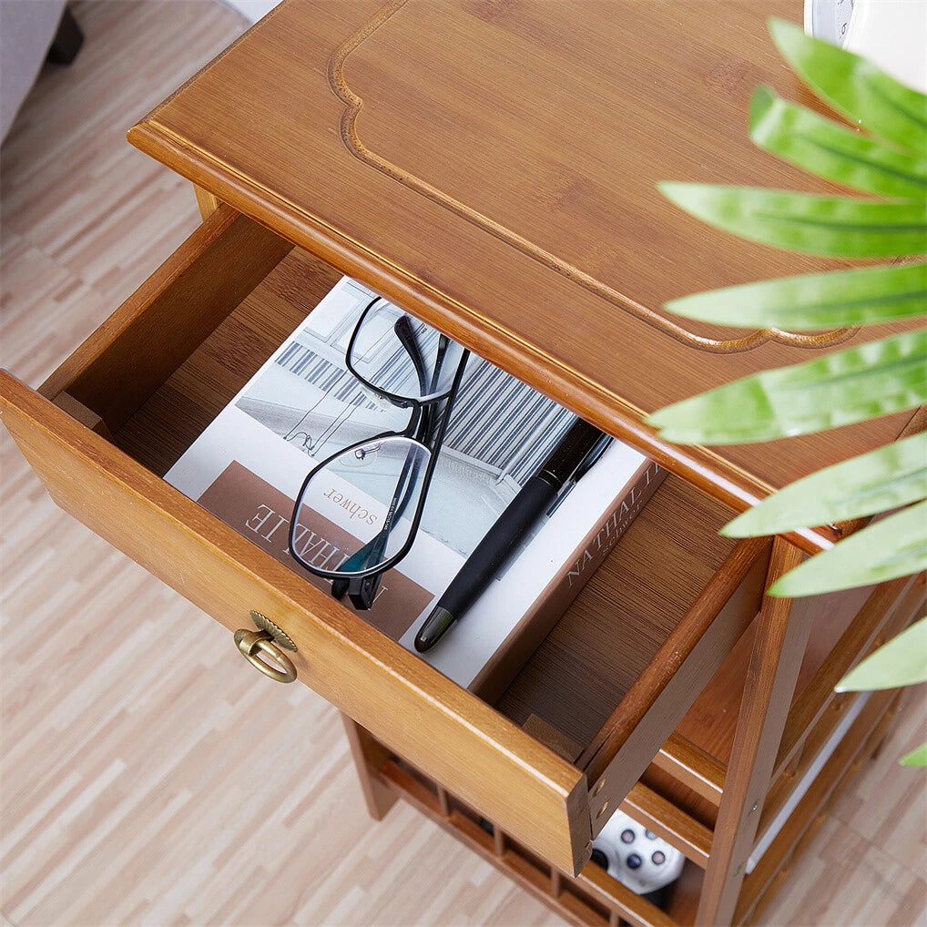 P&P Bamboo Bedside Table Nightstand Smooth Storage Side End Table with Drawers view 5