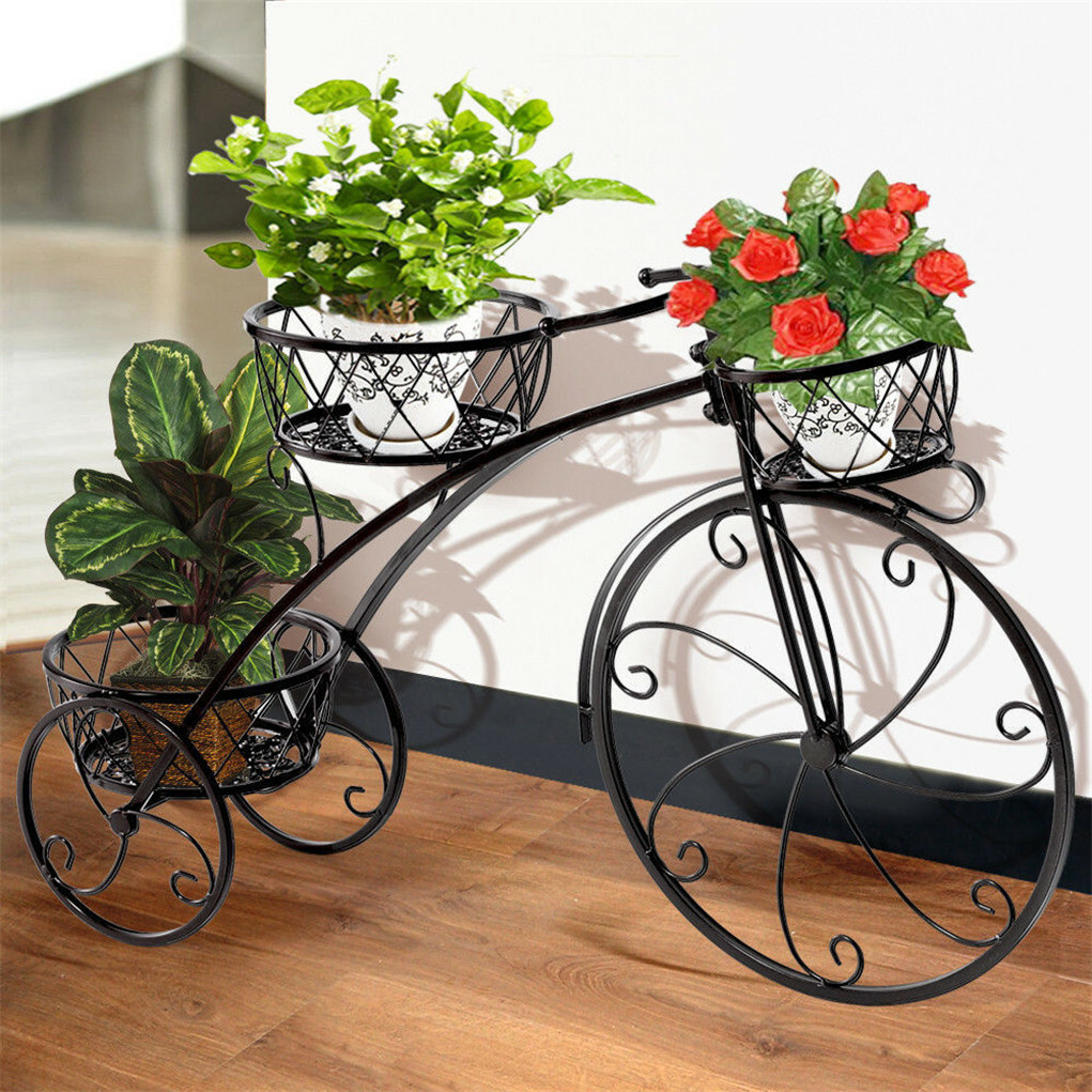 3 Tier Bicycle Style Flower Pots Indoor Outdoor Garden Shelf Rack Metal Plant view 2