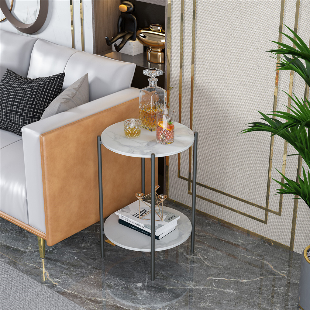 High Gloss Marble Top End Table Coffee Side Table w/ Rustproof Solid Iron Frame view 4