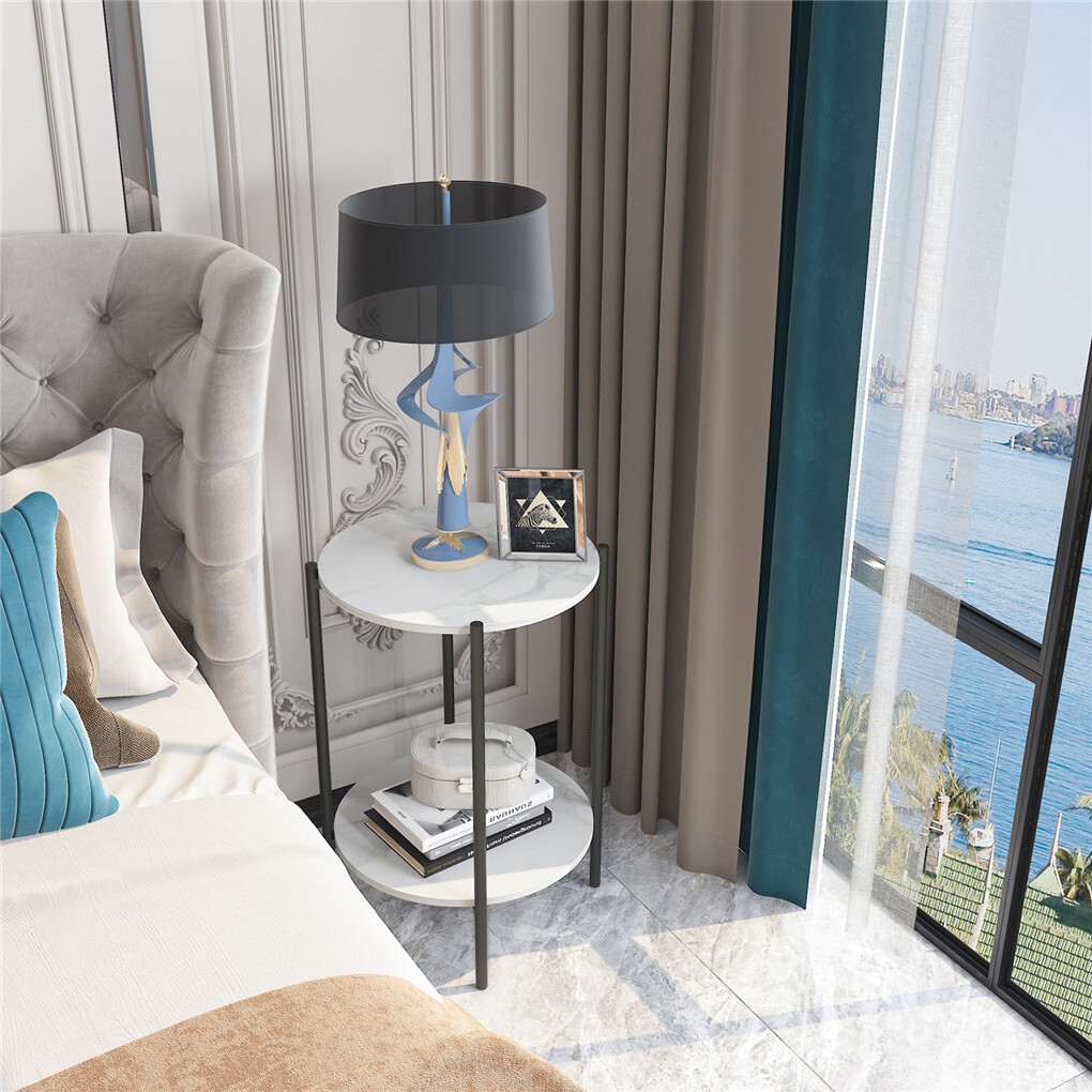 High Gloss Marble Top End Table Coffee Side Table w/ Rustproof Solid Iron Frame view 6