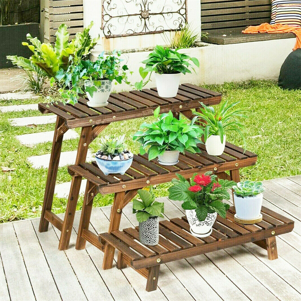 3pcs Plant Stand Flower Step Bench Rack Herb Storage Shelf Garden Indoor Outdoor view 2