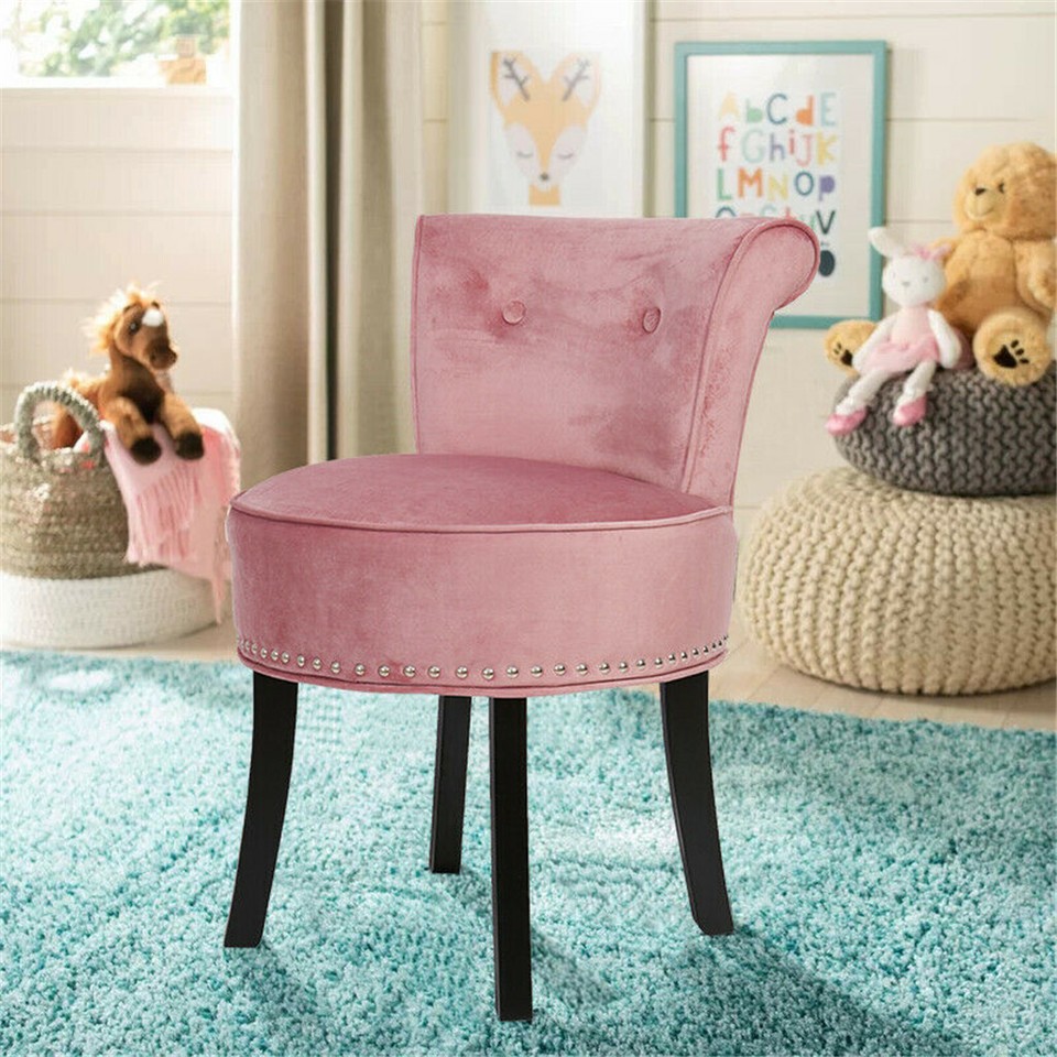 Pink Round Vanity Stool with Padded Seat and Backrest view 2