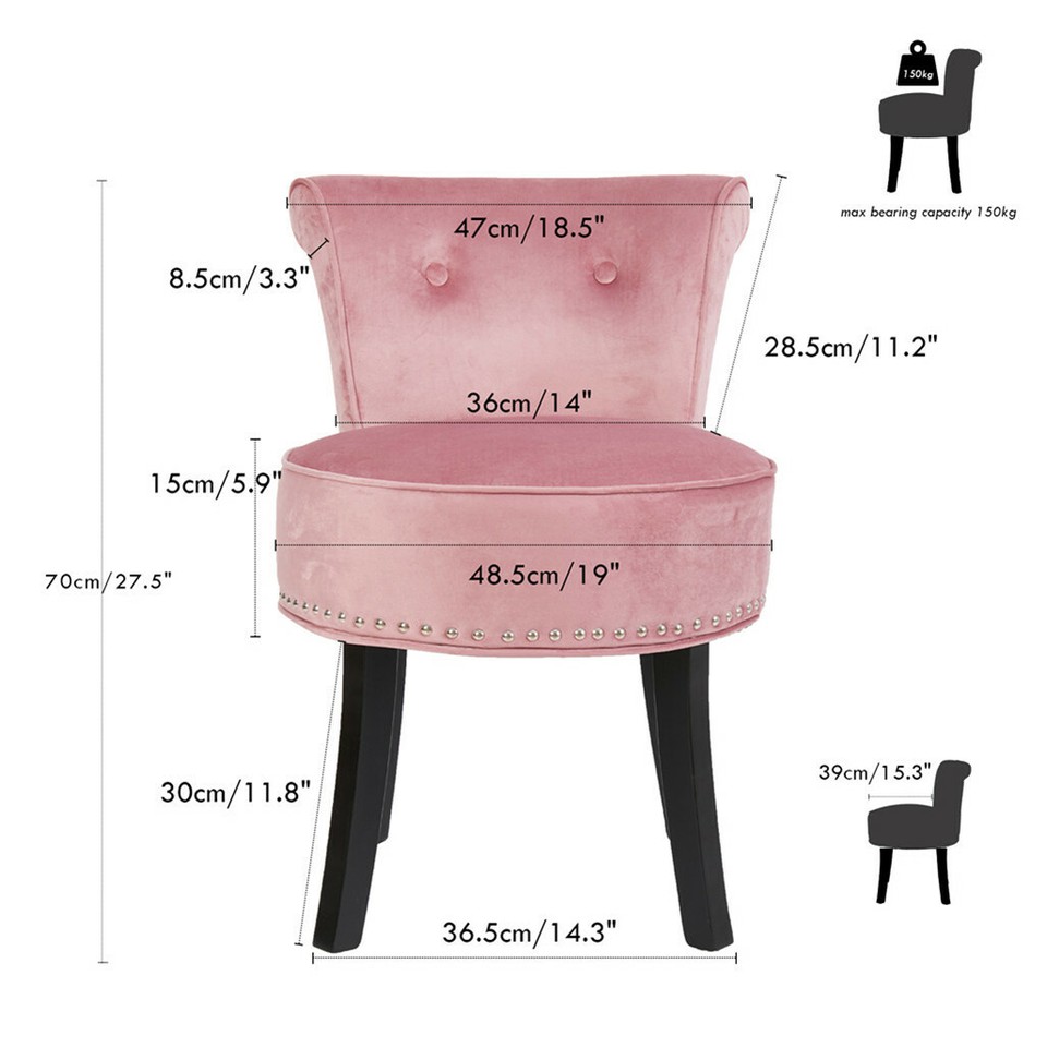 Pink Round Vanity Stool with Padded Seat and Backrest view 3