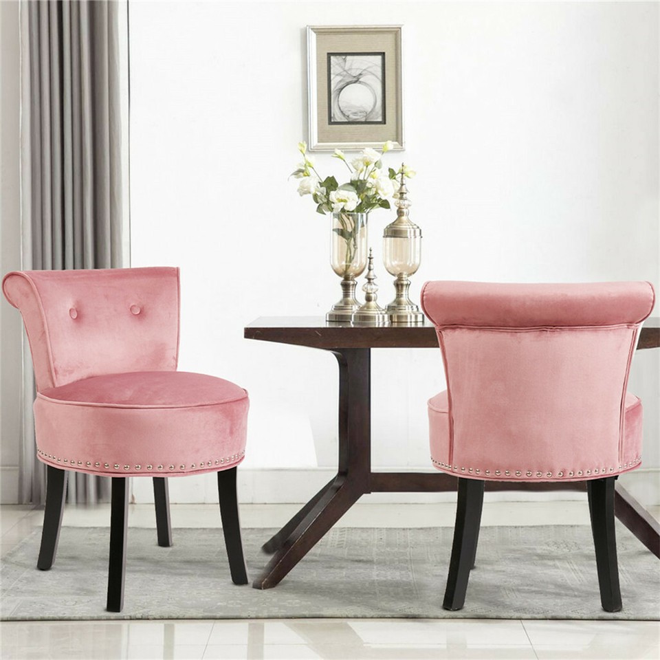 Pink Round Vanity Stool with Padded Seat and Backrest view 4