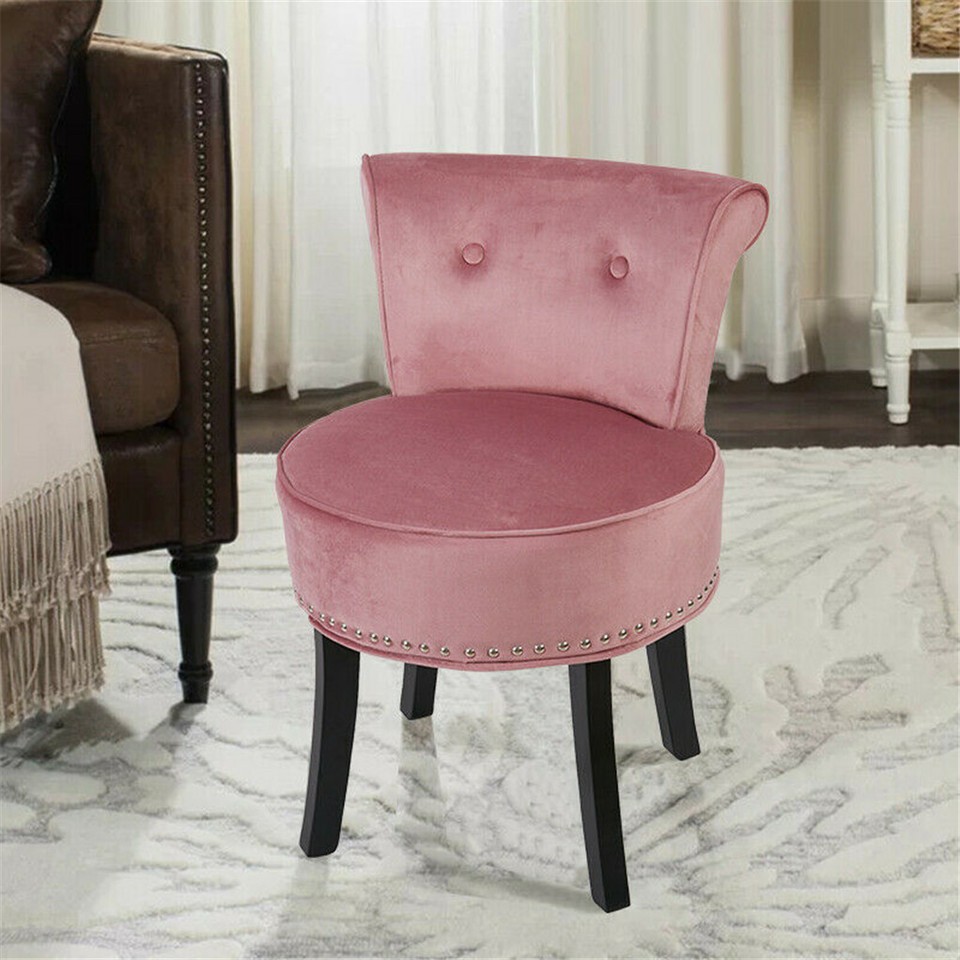 Pink Round Vanity Stool with Padded Seat and Backrest view 5