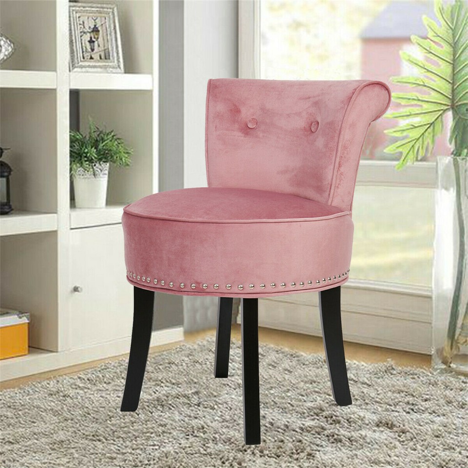 Pink Round Vanity Stool with Padded Seat and Backrest view 6