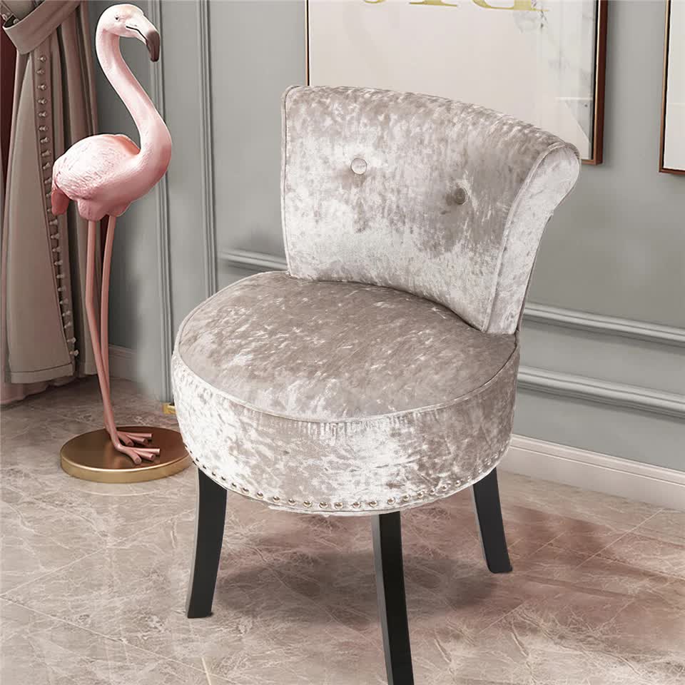 Grey Round Vanity Stool with Padded Seat and Backrest view 6