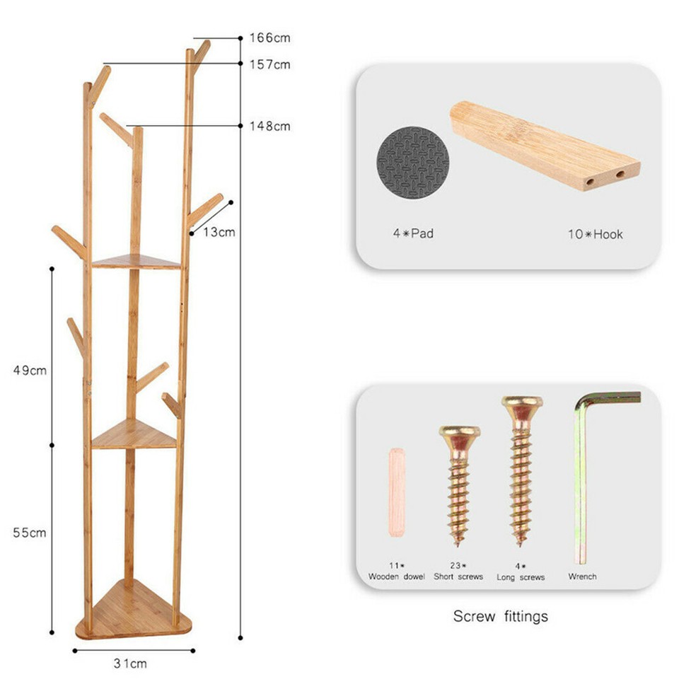 Solid Wood Floor Standing Hat Coat Jacket Hanger Storage Stand view 4