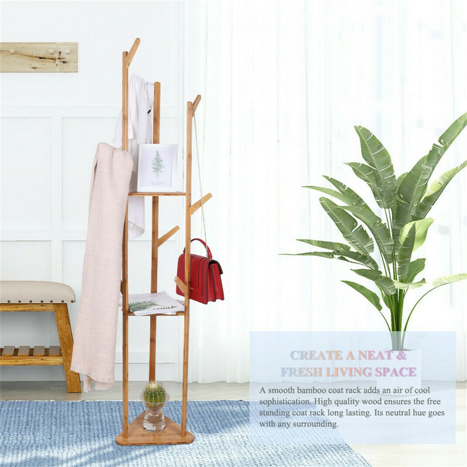 Solid Wood Floor Standing Hat Coat Jacket Hanger Storage Stand view 5