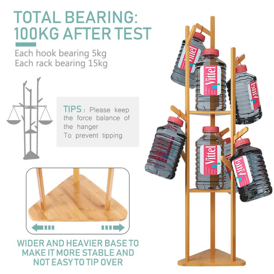 Solid Wood Floor Standing Hat Coat Jacket Hanger Storage Stand view 7