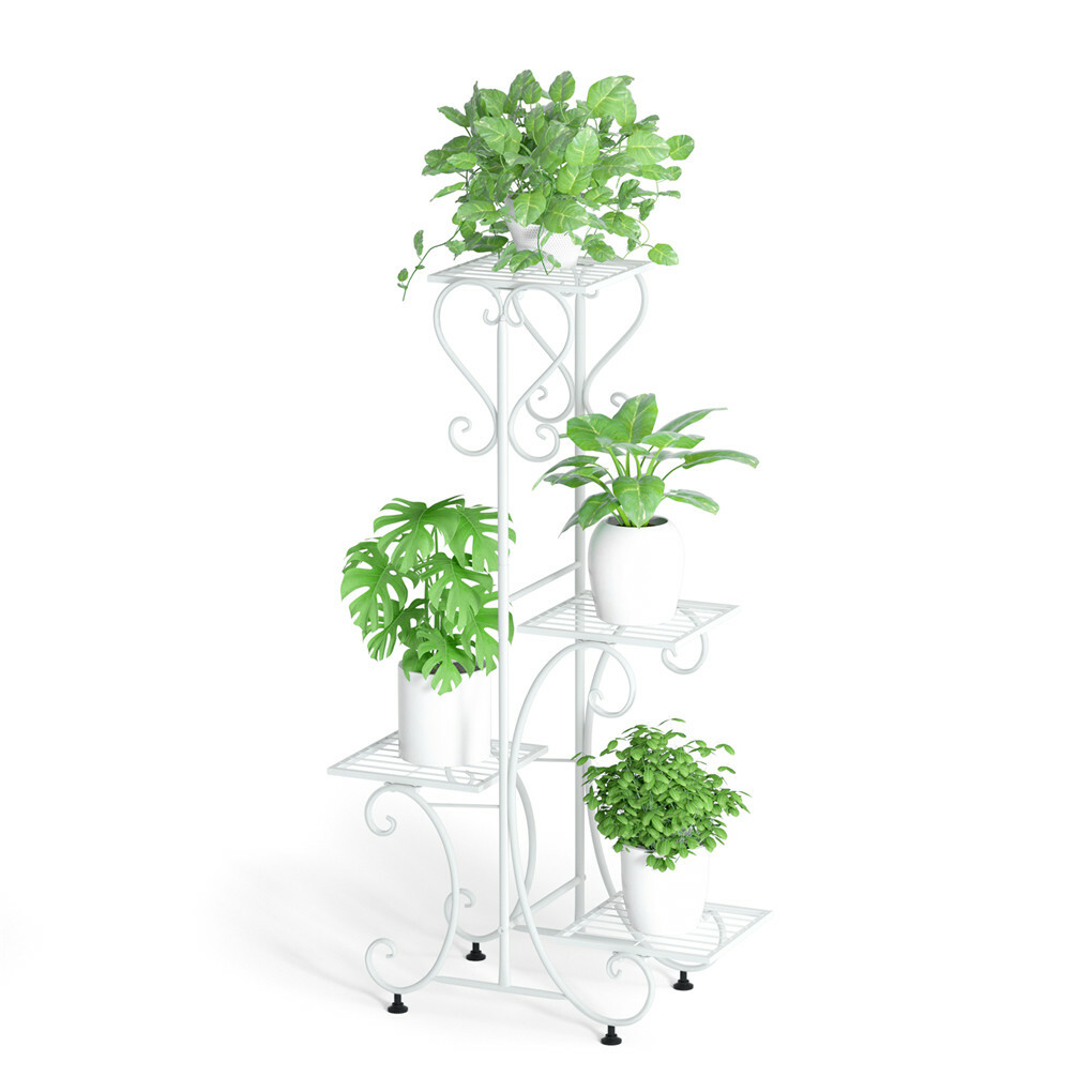 White Practical Plant Stand Wrought Iron Flower Pot Holder Corner Plant Shelf view 2