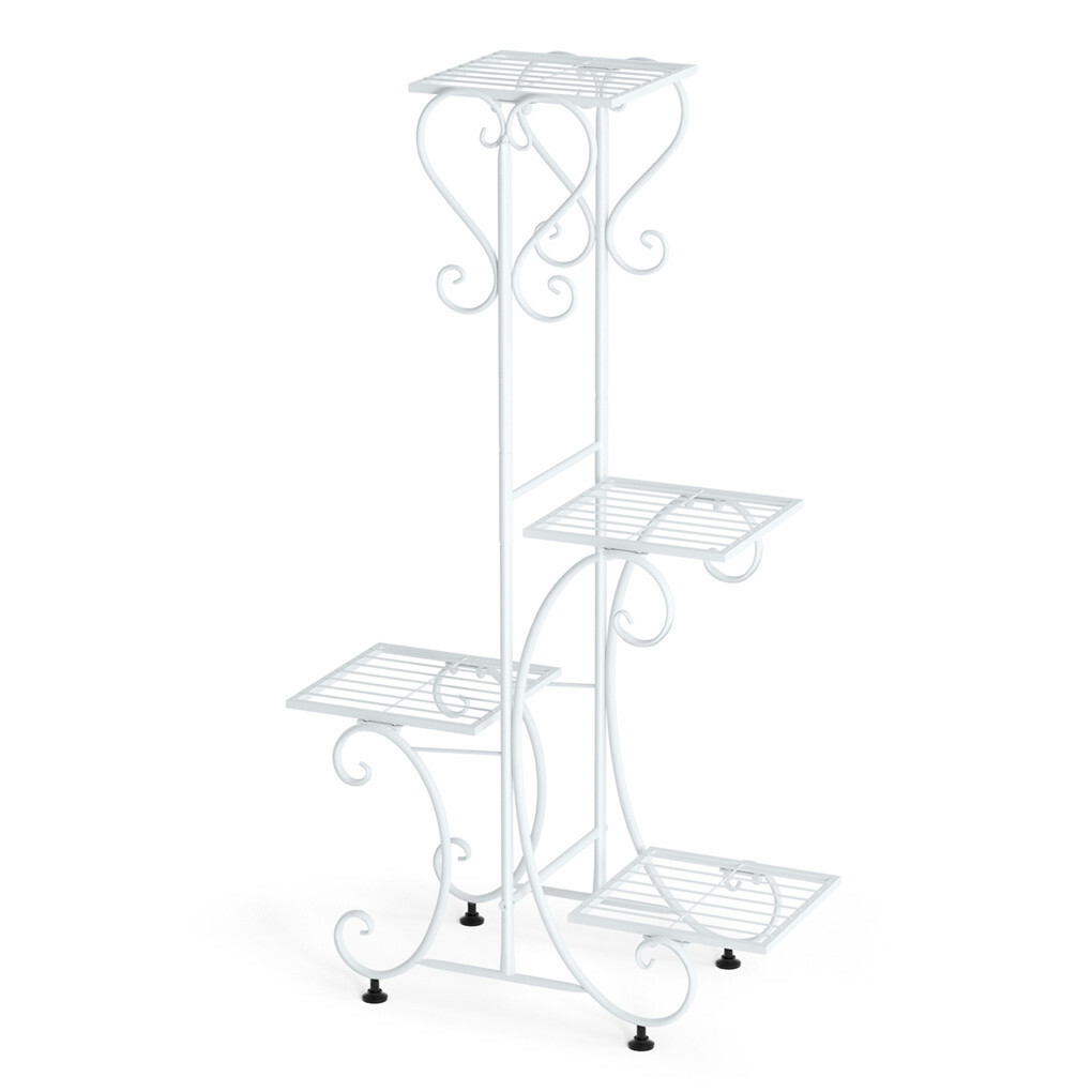 White Practical Plant Stand Wrought Iron Flower Pot Holder Corner Plant Shelf view 3