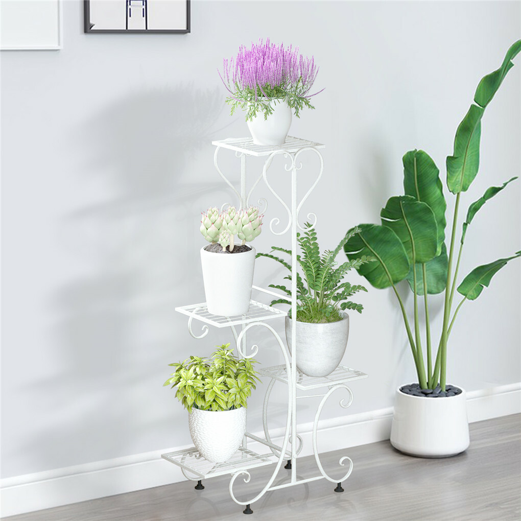 White Practical Plant Stand Wrought Iron Flower Pot Holder Corner Plant Shelf view 4