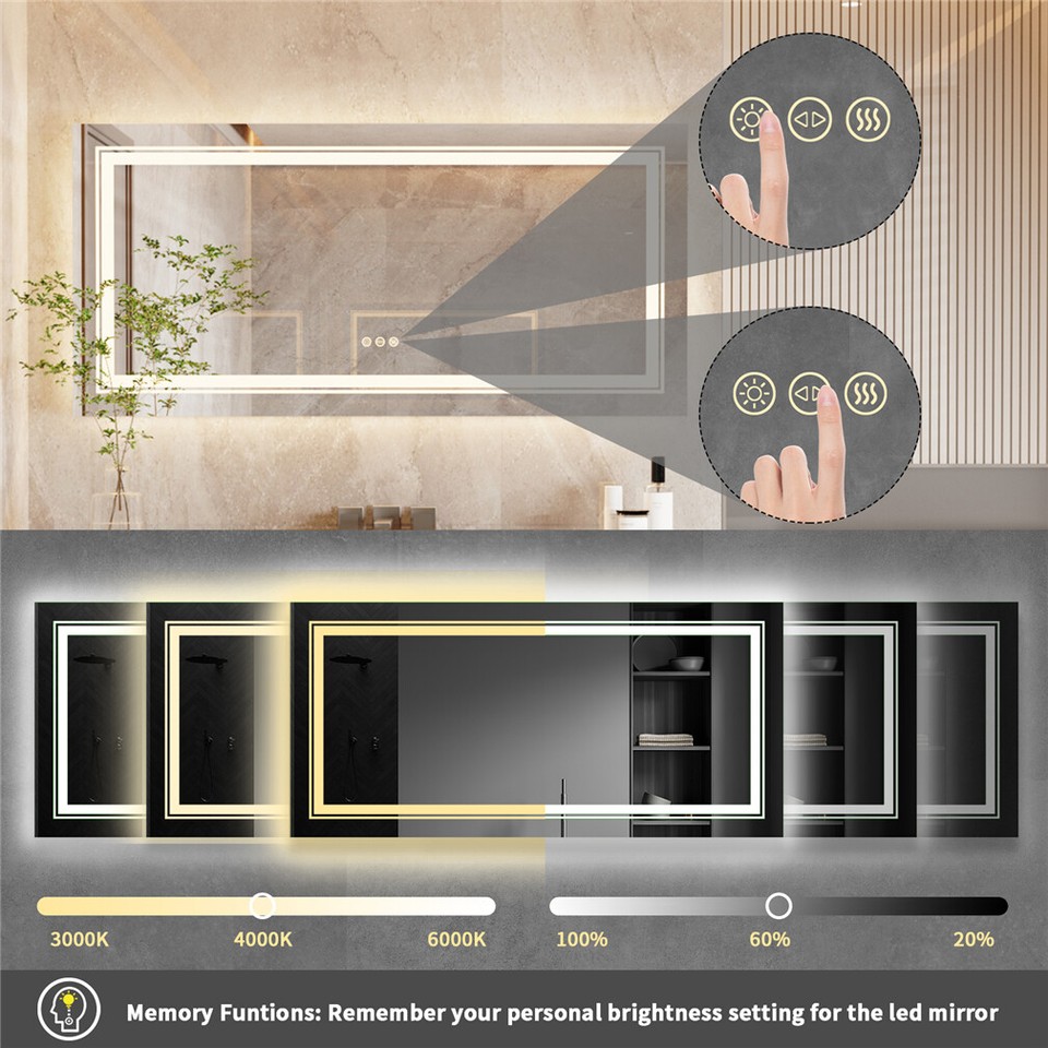 LED Bathroom Mirror with Anti-Fog & Adjustable Lighting view 6