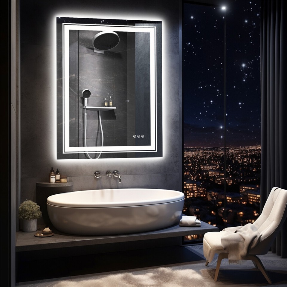 900*700MM Dimmable LED Bathroom Mirror Antifog Wall Mounted Vanity Makeup Mirror view 4