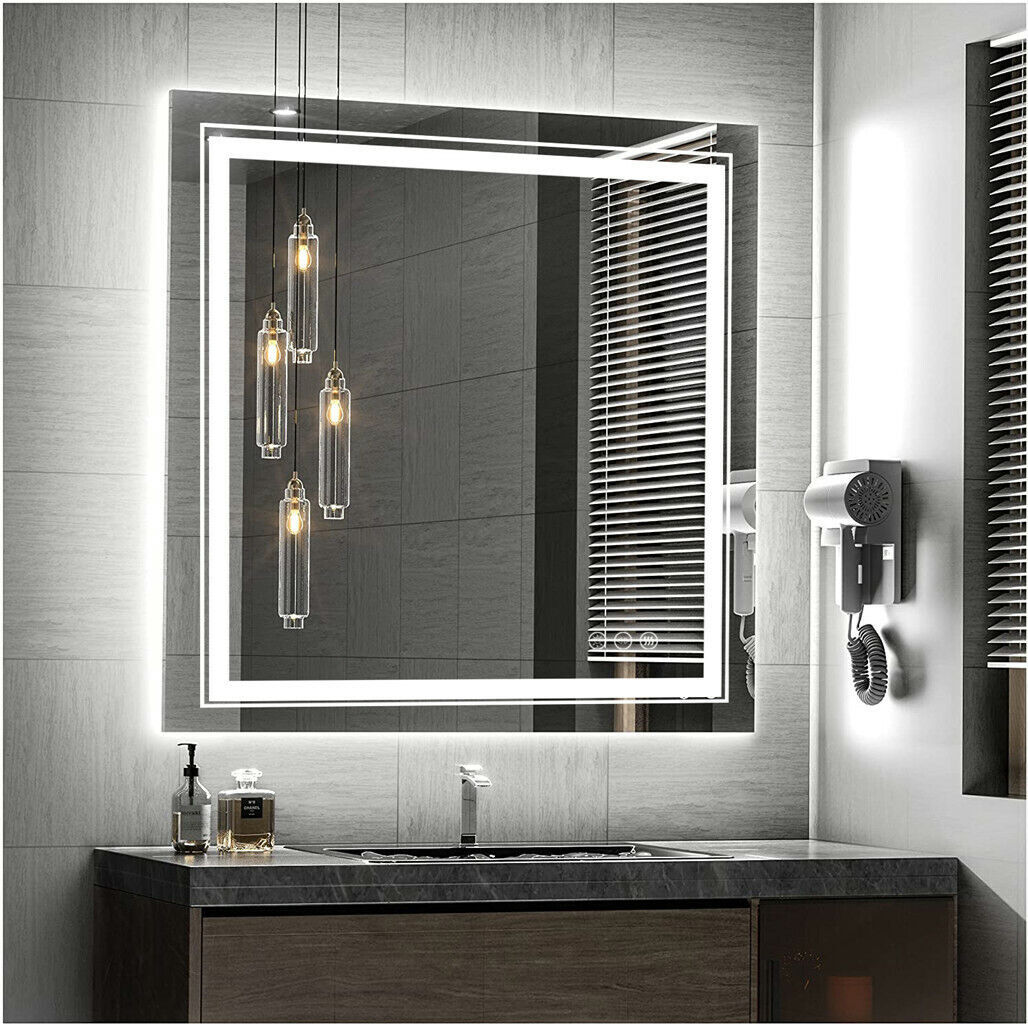 80x80cm Large Square Wall Mount Smart Led Bathroom Mirror Anti Fog Backlit — image 1