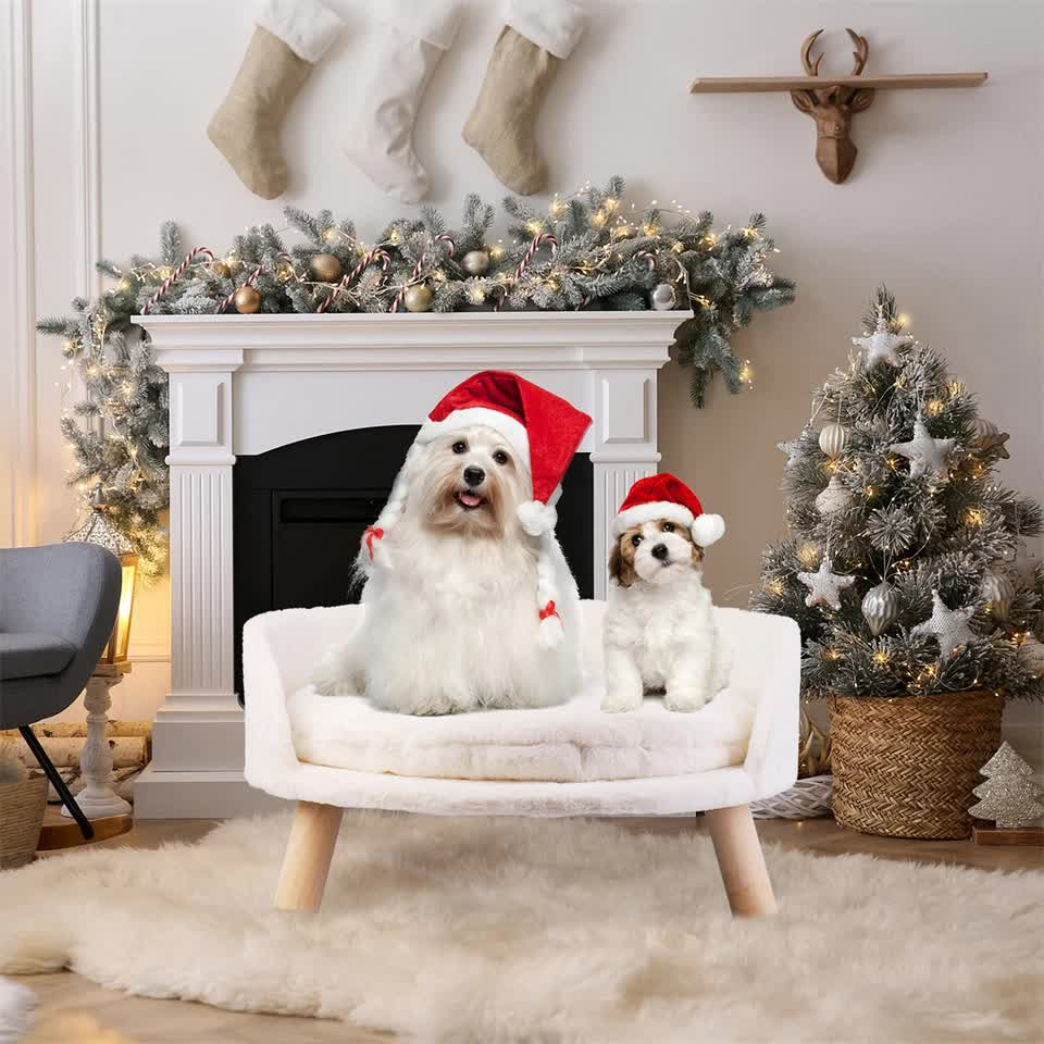 Pet Sofa Bed with Plush Cushion & Wooden Legs view 7