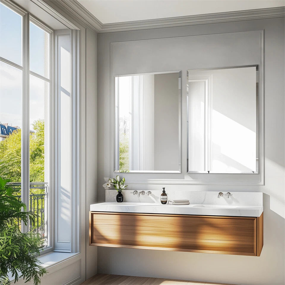 P&P Silver Rectangular Wall Mirror 50x70cm Frameless Beveled Edge Glass for view 2