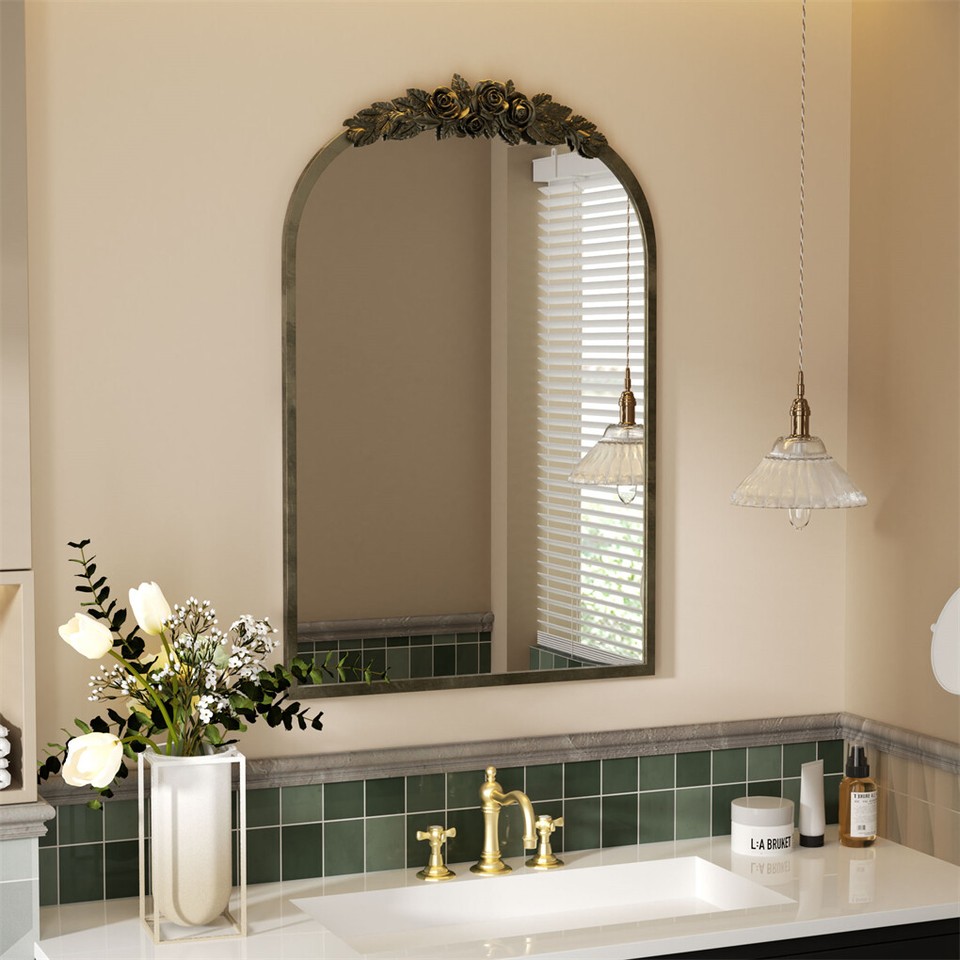 Elegant Rose - Designed Baroque Brass Arched Mirror Size Large view 4