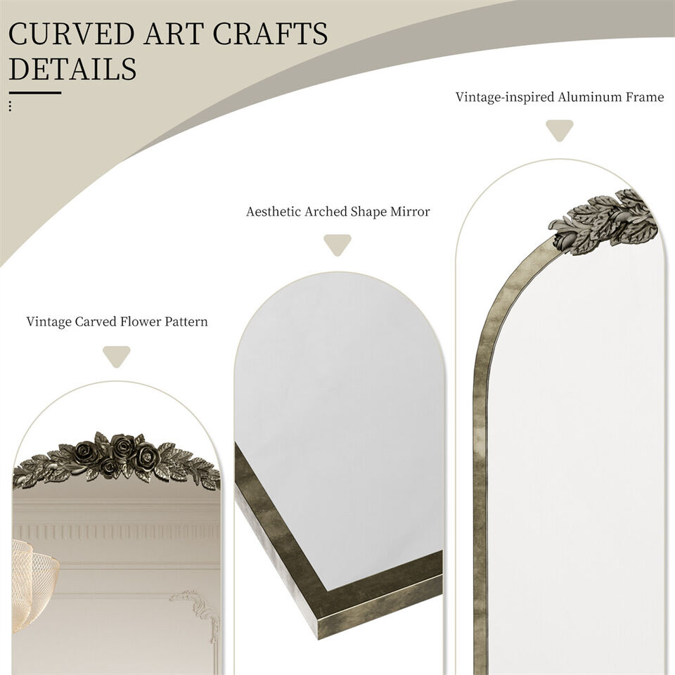 Elegant Rose - Designed Baroque Brass Arched Mirror Size Large view 9