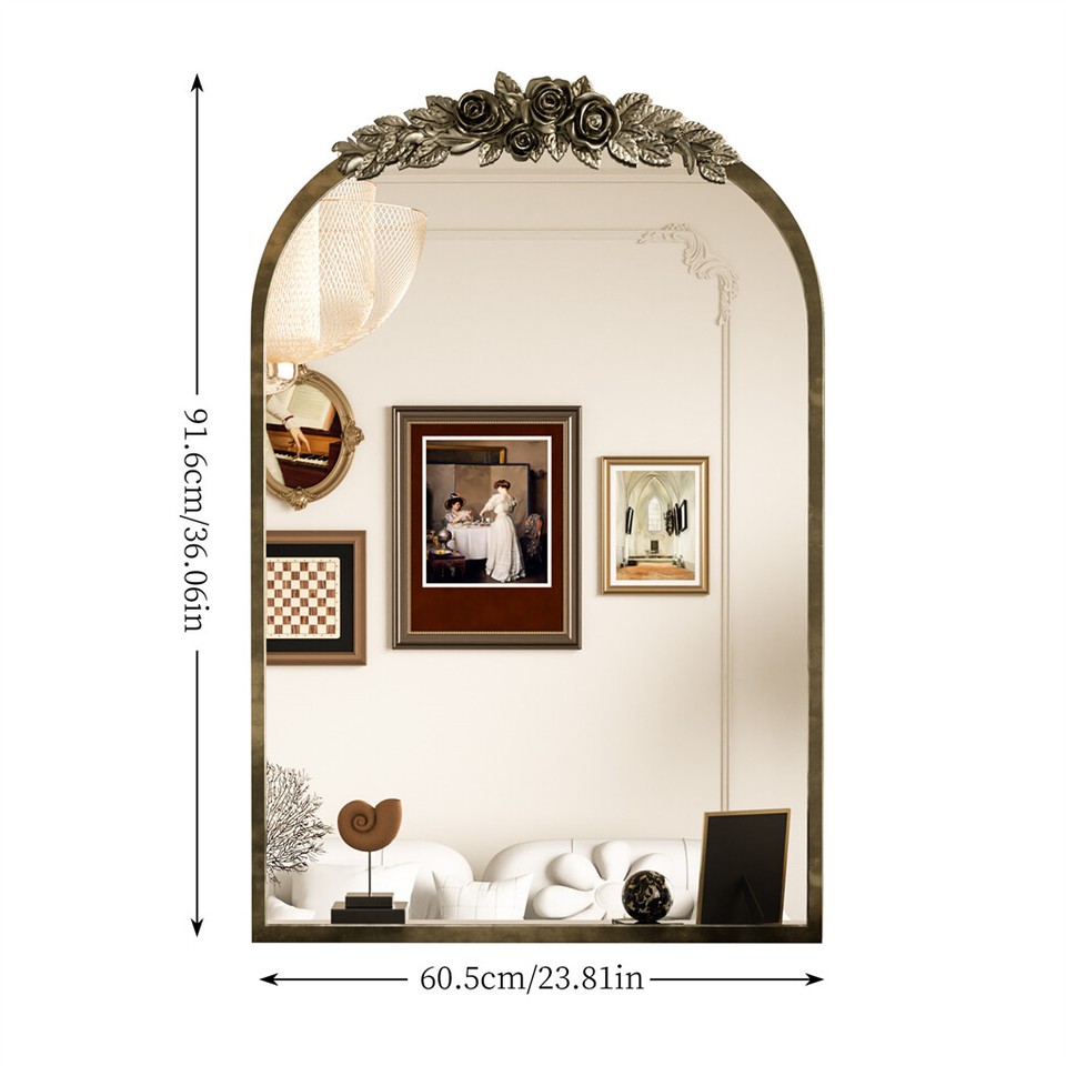 Elegant Rose - Designed Baroque Brass Arched Mirror Size Large view 10