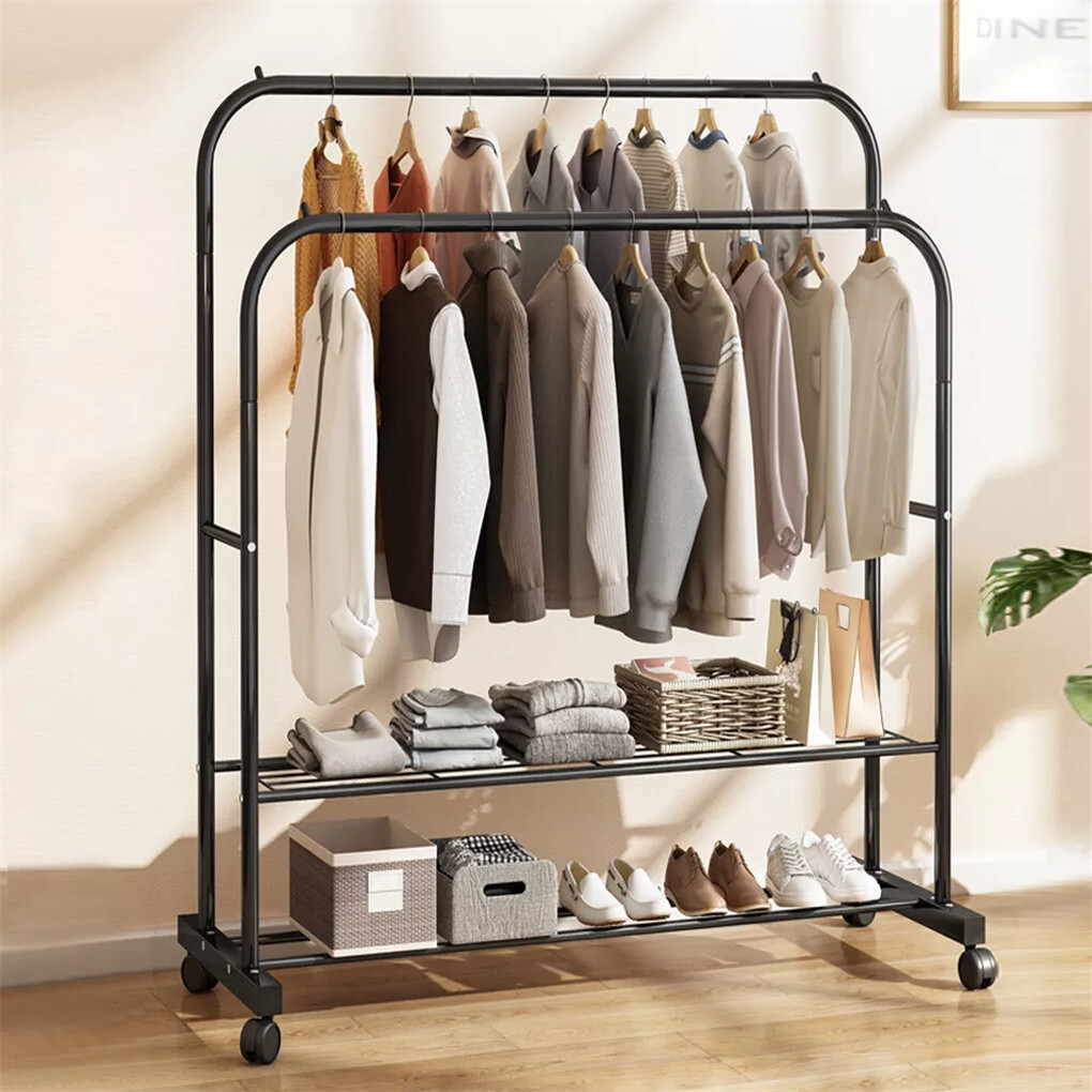 Heavy Thicken Metal Double Clothes Rail Sturdy Open Hanging Shelf Storage Rack view 4