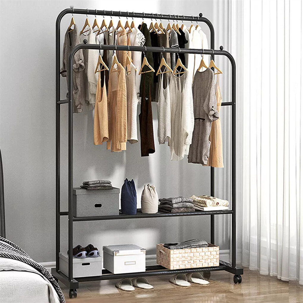 Heavy Thicken Metal Double Clothes Rail Sturdy Open Hanging Shelf Storage Rack view 5