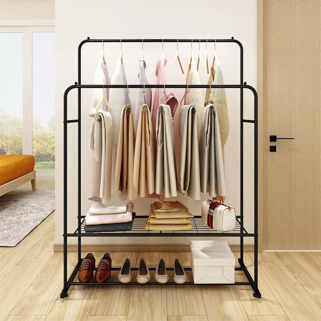 Heavy Thicken Metal Double Clothes Rail Sturdy Open Hanging Shelf Storage Rack view 6