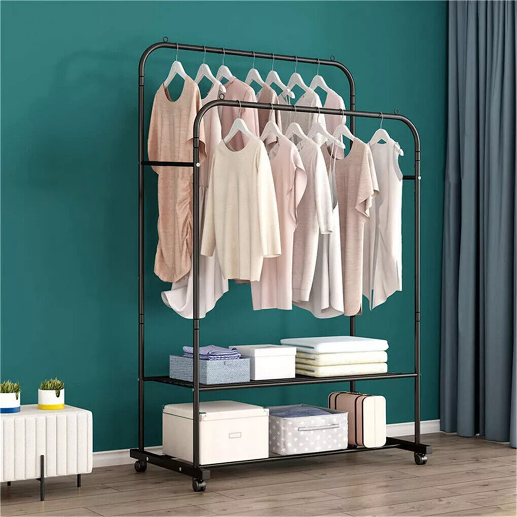 Heavy Thicken Metal Double Clothes Rail Sturdy Open Hanging Shelf Storage Rack view 8