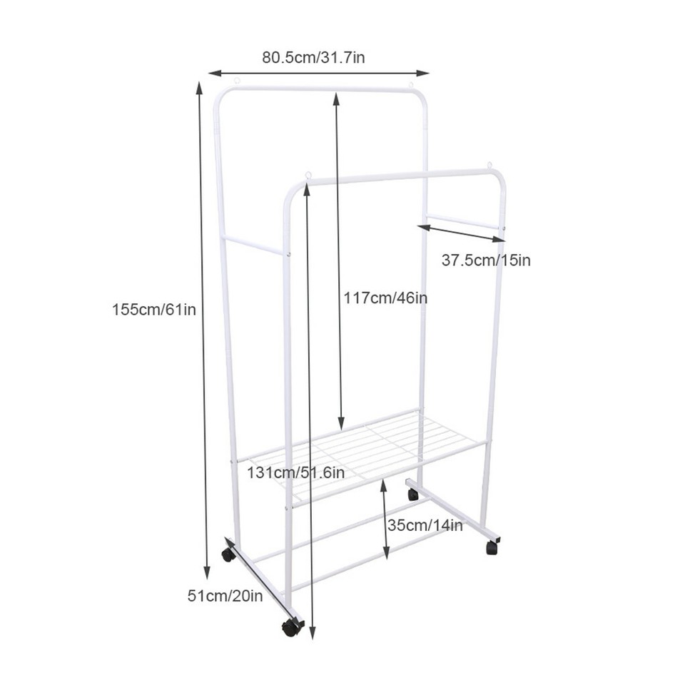 Heavy Duty Double Rail Garment Rack Rolling Clothes Rack 2Tier Storage Shelf view 10