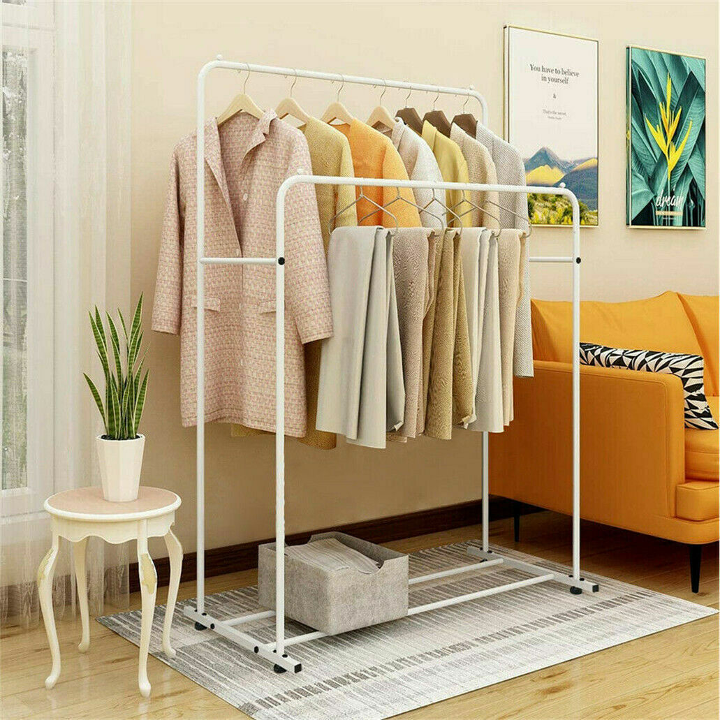 Heavy Duty Double Clothes Rail Rack Garment Hanging Display Stand 4 Wheel Armoir view 4