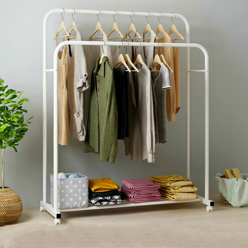 Heavy Duty Double Clothes Rail Rack Garment Hanging Display Stand 4 Wheel Armoir view 5