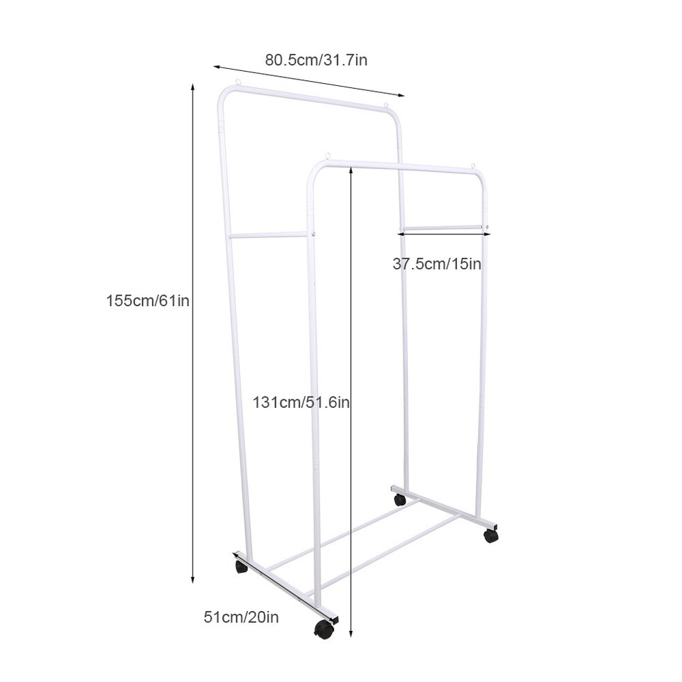 Heavy Duty Double Clothes Rail Rack Garment Hanging Display Stand 4 Wheel Armoir view 8