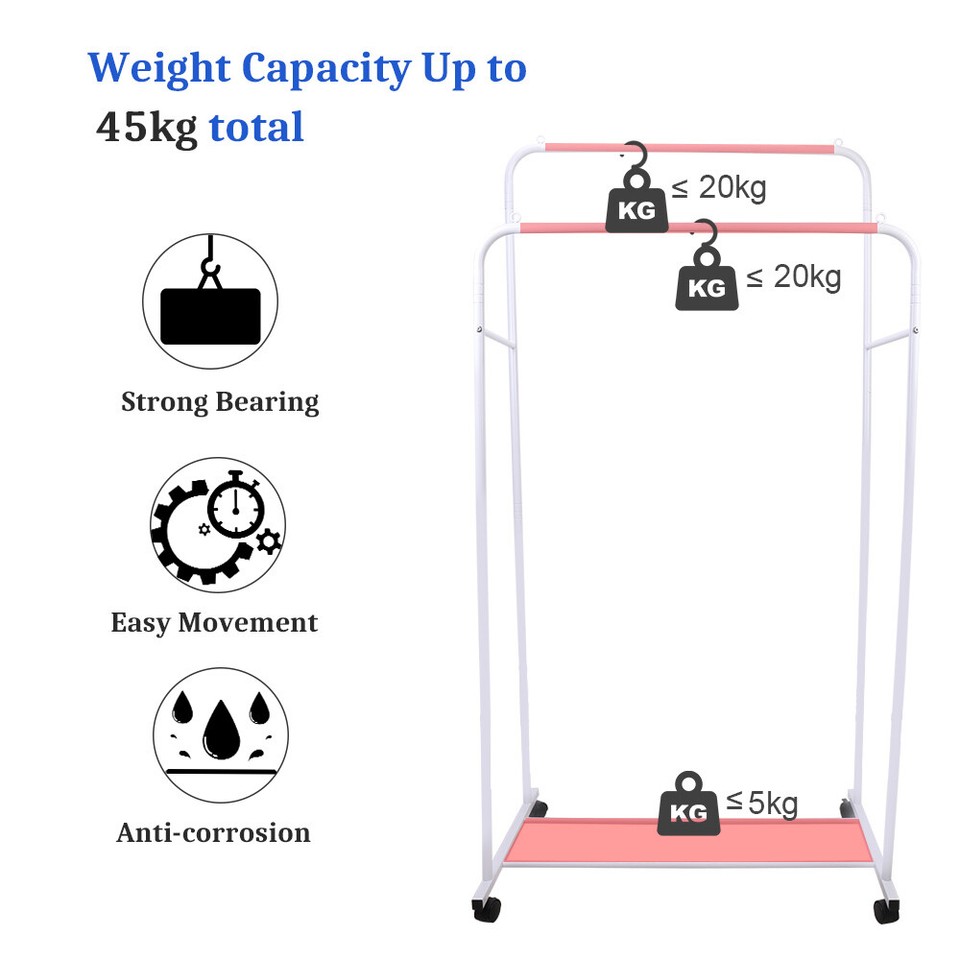 Heavy Duty Double Clothes Rail Rack Garment Hanging Display Stand 4 Wheel Armoir view 9