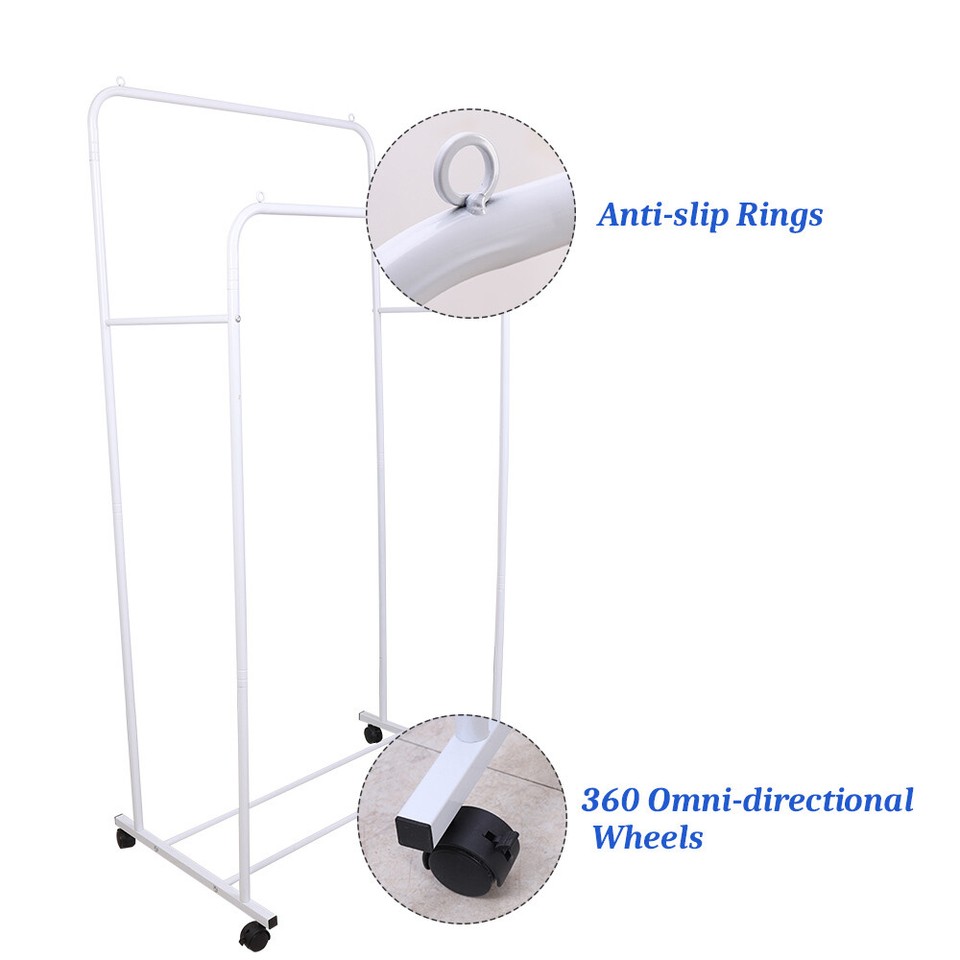 Heavy Duty Double Clothes Rail Rack Garment Hanging Display Stand 4 Wheel Armoir view 10