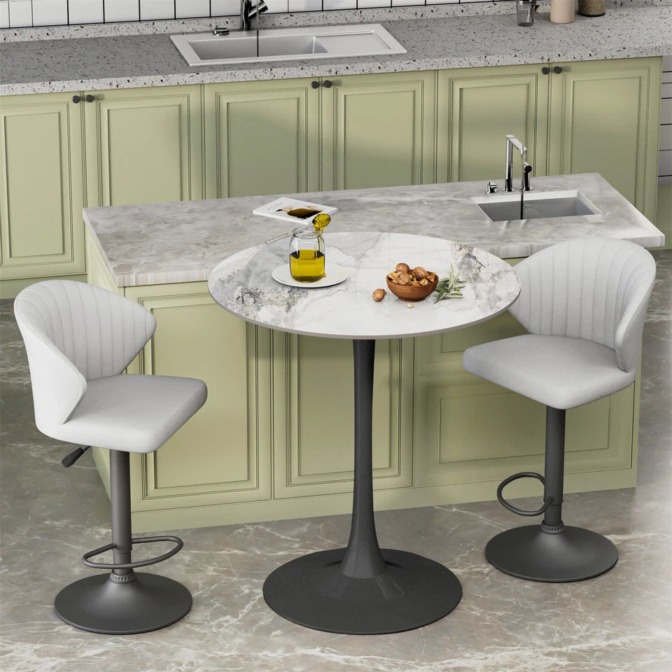P&P Glossy Jade Round Sintered Stone Bar Table With Black Base For Stylish view 2