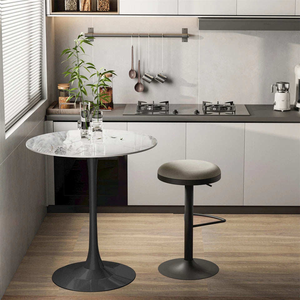 P&P Glossy Jade Round Sintered Stone Bar Table With Black Base For Stylish view 3
