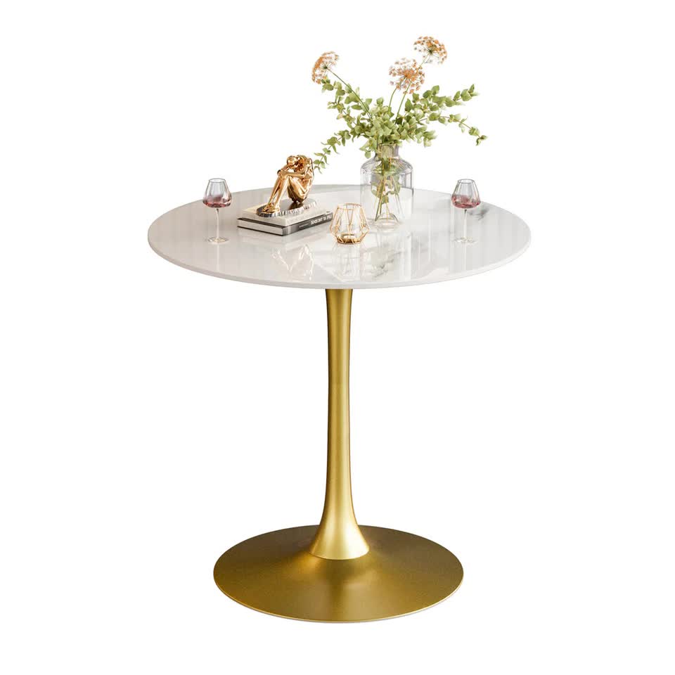 100cm Round High Bar Table Sintered Stone Top Bistro Pub Table White Top with