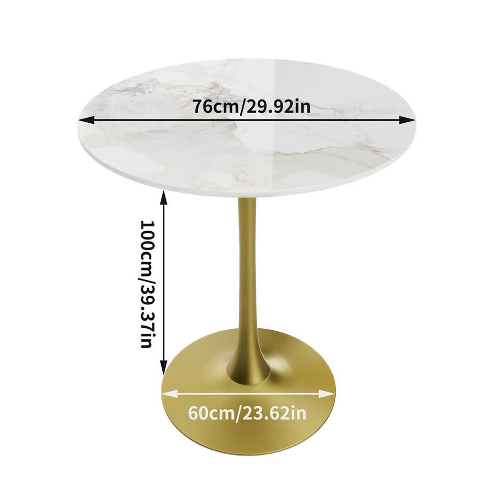 100cm Round High Bar Table Sintered Stone Top Bistro Pub Table White Top with view 2