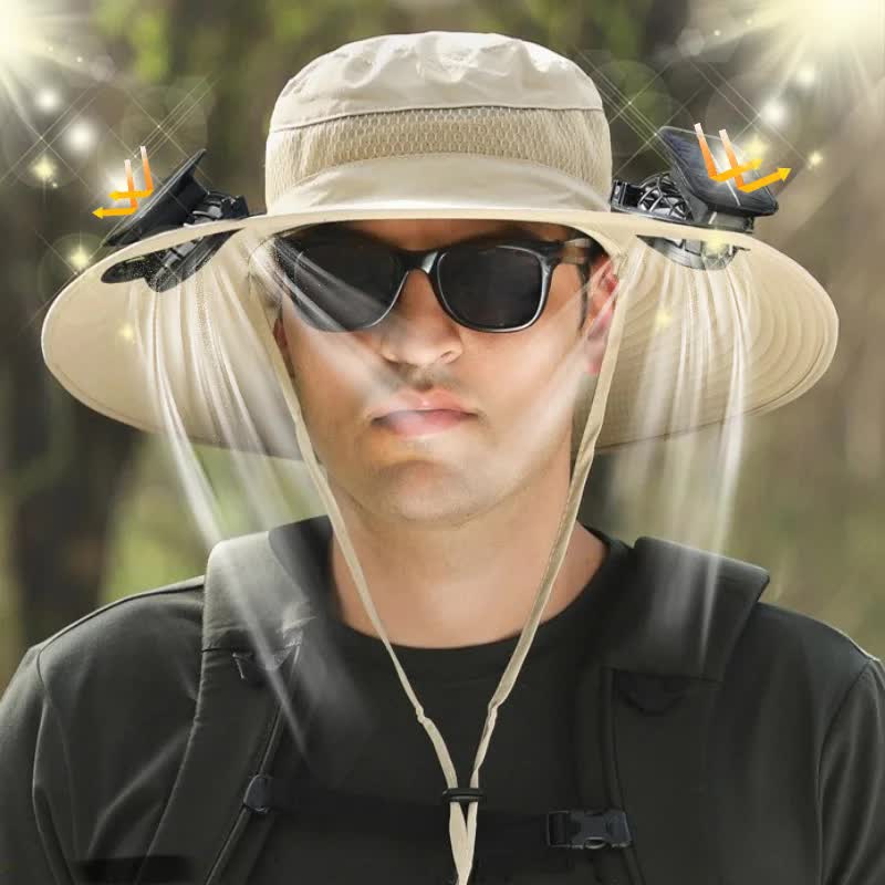 Grey Outdoor Sun Hat with Solar Fan Wide Brim 12cm - Rechargeable Cooling Cap view 4