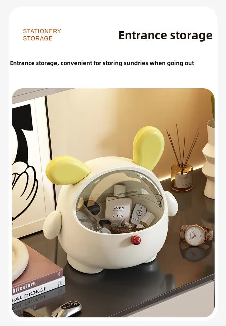2PCS Yellow-Eared Cute Puppy Desktop Bin with Lid - Mini Trash Can & Storage view 5