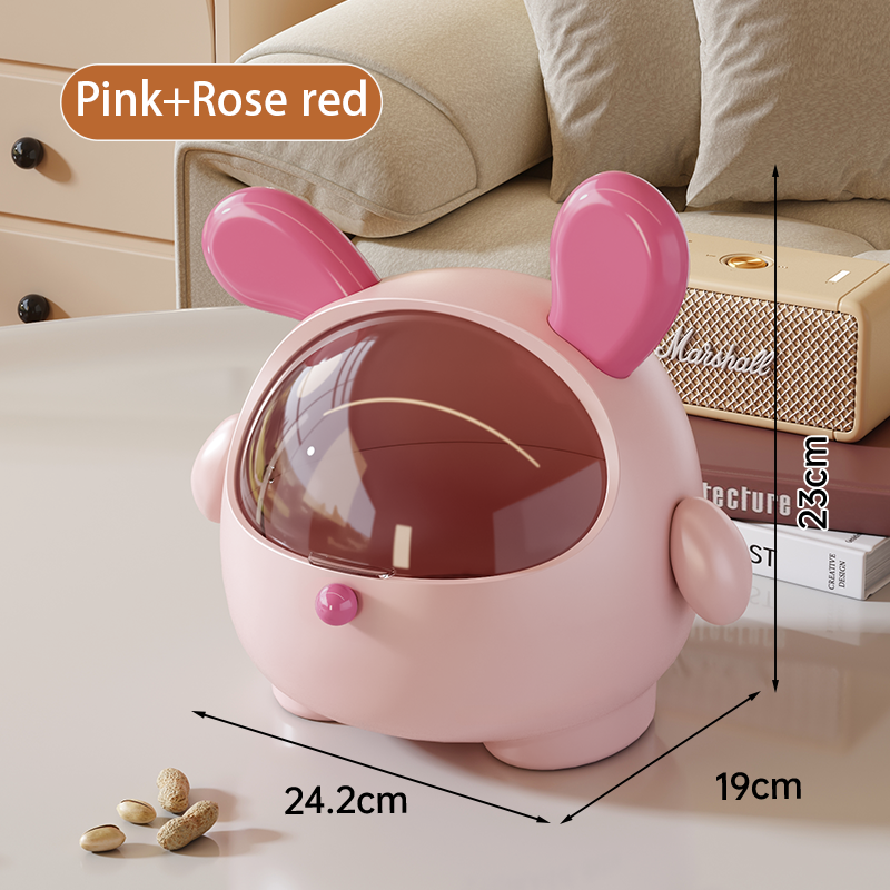 2PCS Pink + Rose red -Cute Puppy Desktop Bin with Lid - Mini Trash Can &
