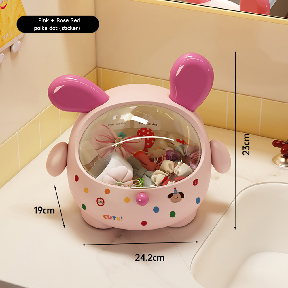 2PCS Pink + Rose red with polka dot Cute Puppy Desktop Bin with Lid - Mini