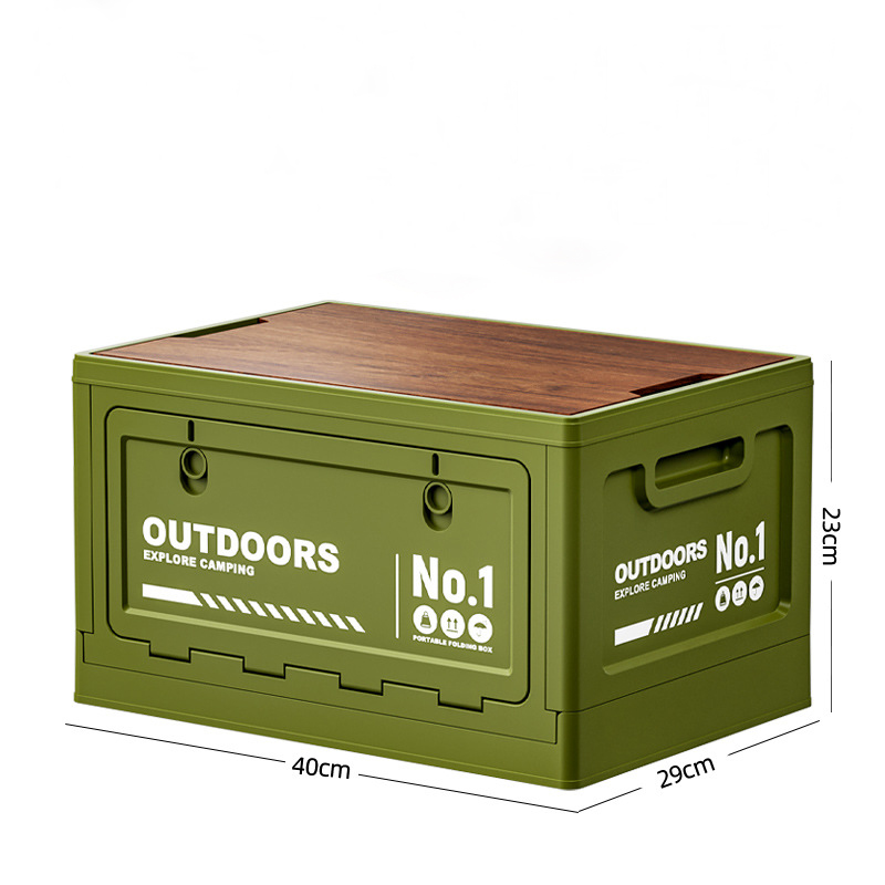 40cm Green Multifunctional Foldable Storage Box with Wooden Lid - Collapsible