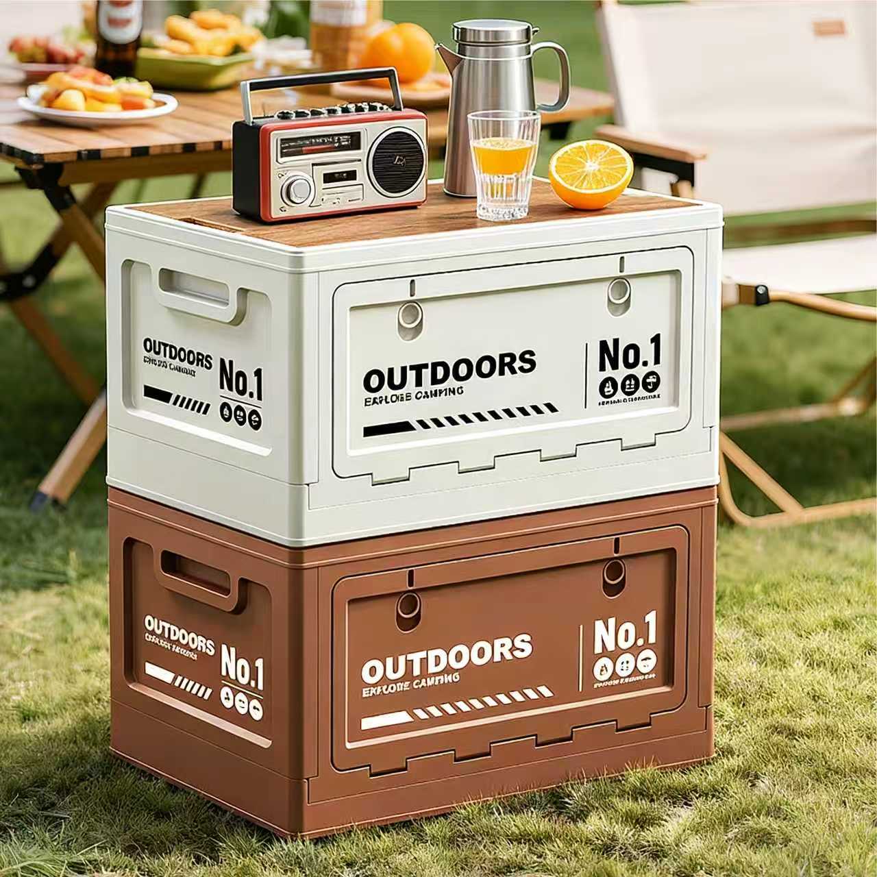 40cm Green Multifunctional Foldable Storage Box with Wooden Lid - Collapsible view 3