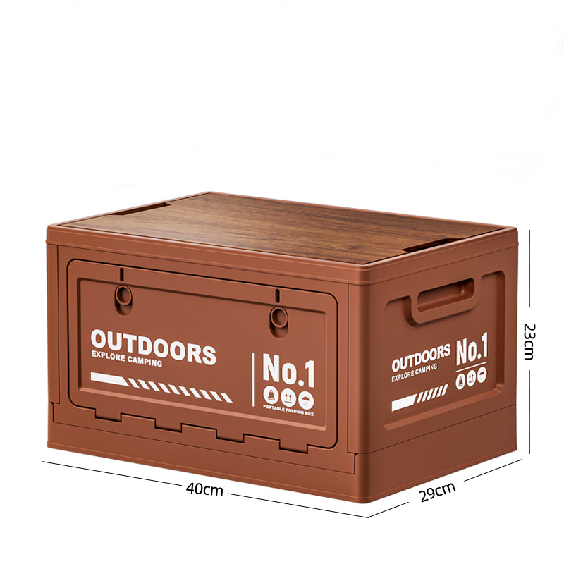 40cm Brown Multifunctional Foldable Storage Box with Wooden Lid - Collapsible