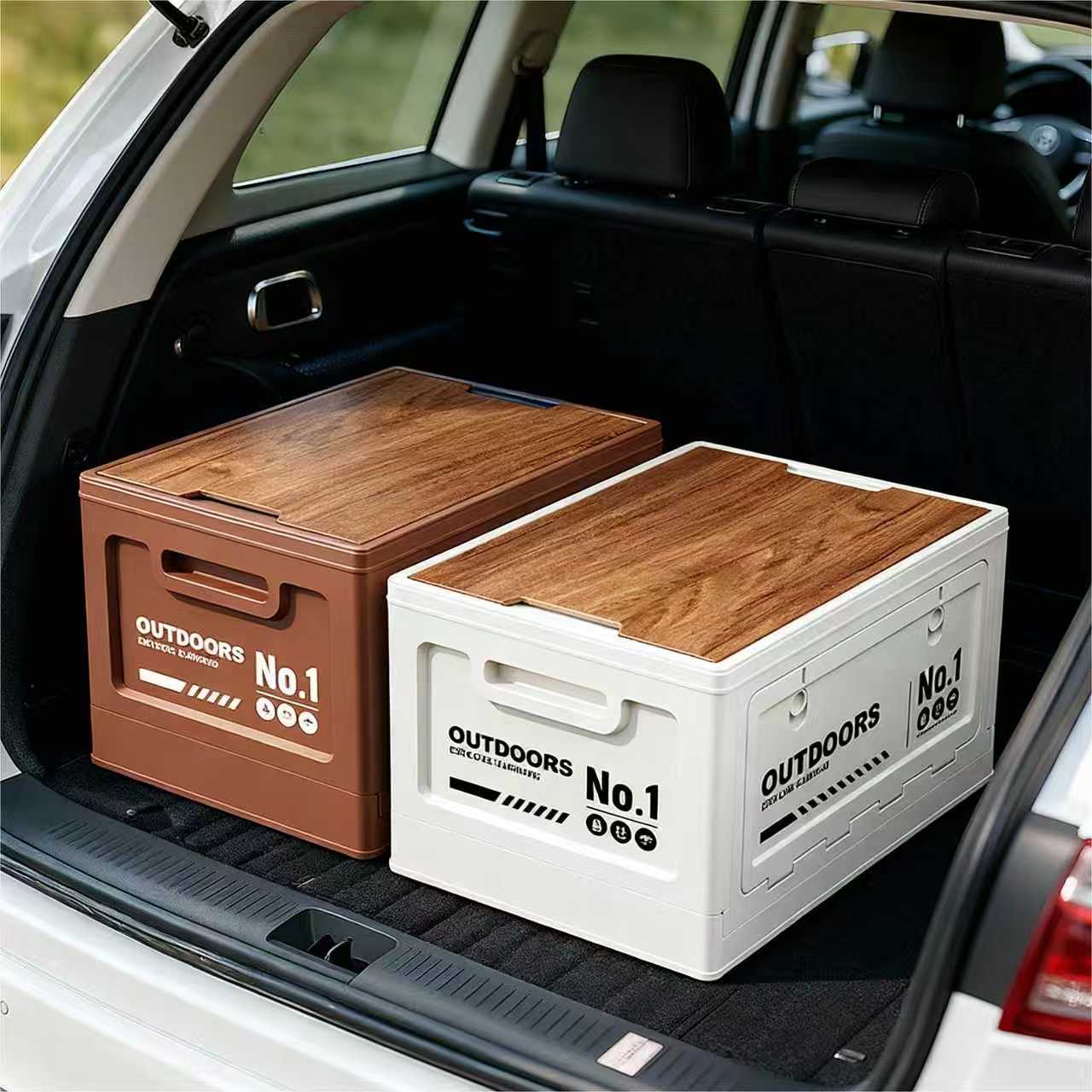 40cm Brown Multifunctional Foldable Storage Box with Wooden Lid - Collapsible view 4