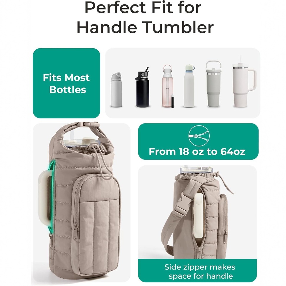 purple Quilted Water Bottle Carrier Bag with Large Phone Pocket - Insulated view 2